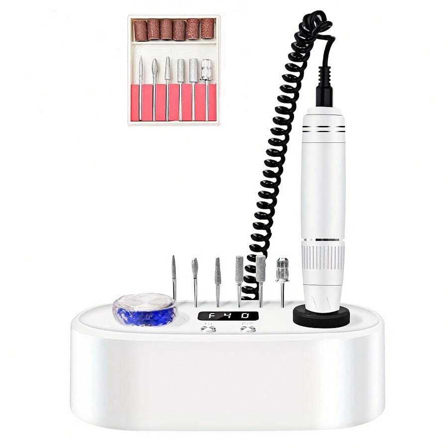 40000RPM 无绳电动指甲锉，低振动专业指甲钻，便携式电动指甲打磨机，适用于丙烯酸、凝胶指甲，适用于家庭沙龙指甲护理 - 白色 - 查看 1