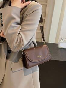 Bolso de hombro cuadrado de correa ancha estilo vintage chic - Bolso cruzado con solapa de unicolor y elegante con correa ajustable para mujeres - Perfecto para uso diario y viajes
