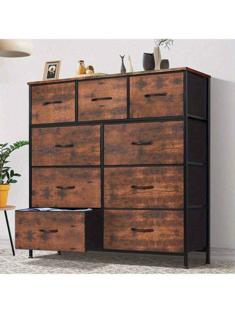 Idle Way Dresser For Bedroom With 9 Drawers, Dresser With Metal