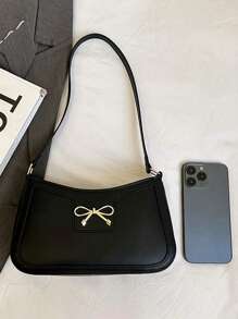 1 Stück modische, personalisierte Unterarmtasche im koreanischen Stil, personalisierte Schultertextur, stilvolle Pendlertasche in Halbmondform, Unterarmtasche mit Schleife, Schultertextur, exquisite Pendlerbaguette-Tasche, mit Schleifen-Dekoration, glatter Reißverschluss, modische und vielseitige quadratische Taschenform, Schultertasche, geeignet für Mädchen zum Einkaufen, für den täglichen Gebrauch, eine gute Wahl als Geschenk für Freunde - Schmetterlings-Achseltasche - Übersicht 4