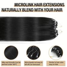 Human Hair Micro Link Extensions For Women - Natural Straight Micro Ring Hairpiece, Seamless Invisible Parting, Healthy Shine, Versatile For All Hair Types - Natural Black - View 4