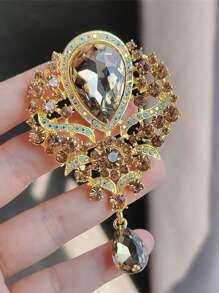 1 pièce Broche rétro en cristal en forme de larme, broche à strass exagérée et aléatoire, accessoire de bijoux mode