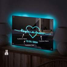 1 pièce Enseigne au néon personnalisée avec nom Lampe miroir personnalisée pour couple/famille Amour Cadeau de la Fête des Mères, mariage, anniversaire, décoration murale de mariage, décoration d'intérieur