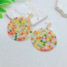 Pendientes de moda de estilo bohemio hechos a mano con diseño circular, pendientes de botón de acero inoxidable adecuados para uso diario o de fiesta de las mujeres