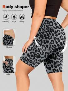 Plus High Waisted Biker Shorts For Women Tummy Control Fitness Athletic Workout Running Yoga Gym Shorts Plus Leopard Print Shorts For Women