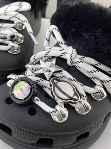 Un ensemble d'accessoires de chaussure en ABS, des accessoires de chaussure derrière les trous, pouvant être connectés avec des lacets DIY, panda, étoile à cinq branches, planète, strass colorés et autres formes, mode spéciale, pouvant être assortis, chaussures de sport, bottes, convient pour diverses activités festives, cadeaux de fête exquis