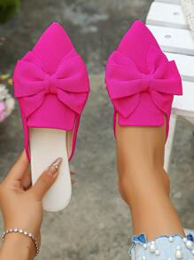 Women's Pointed Toe Flat Mules, Spring/Summer/Autumn, Size 35-45, Fashion Gold Color, Slip On Casual Everyday Wear, Suitable For Dresses - Hot Pink - View 3