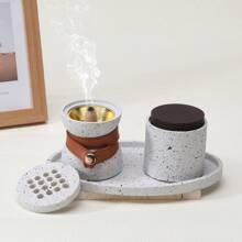 A Three Pieces Minimalist Incense Burner. Unique Design With Leather Straps. Aromatherapy Supplies. Suitable For Home Decoration, Bedroom, Living Room, Reception Room, Yoga Room, Studio, Restaurant, Party, Atmosphere Scene Decoration Supplies, Desktop Ornaments, Festival Supplies, Can Be Used As Gifts Birthday Graduation