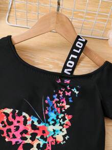 2 buc/Set ținute casual de vară în aer liber pentru fete, tricou cu mânecă scurtă cu model fluture colorat și fustă din plasă cu lungime medie, respirabil și confortabil pentru adolescenți, potrivit pentru zilnic, călătorii, vacanțe