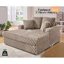 53 Inch Oversized Chaise Lounge, Upholstered Sofa Bed With Throw Pillows And Armrests, Sleeper Chair- Comfy Chair Bed For Living Room, Brown - màu nâu - Xem 2