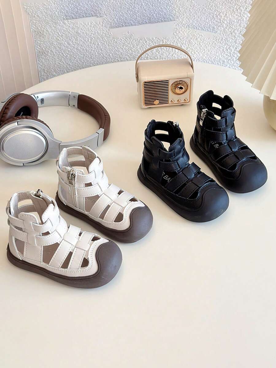 1 双儿童镂空透气防滑休闲凉鞋，时尚百搭，适合男孩和女孩 - 米色 - 查看 1