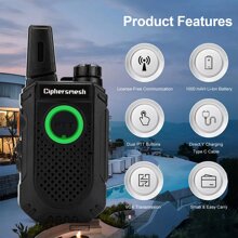 Small Walkie Talkies Long Range For Adults, 2 Way Radio Rechargeable, Portable Walky Talky With Dual PTT, VOX Handsfree For Business Family Trip Camping Hiking Skiing -CAP300- 4 Pack - 黑色 - 查看 2