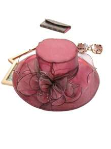 1pc Flower Mesh Sunshade Hat, Women Beach UV Protection Sun Hat, Organza Church Hat