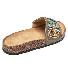 Pearl Embroidered Thick Sole Slide Sandals - Green - View 4
