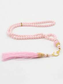 1 pieza 99 cuentas de oración de perlas falsas de vidrio de 6mm, pulsera con borla, pulsera de mano, decoración de muebles
