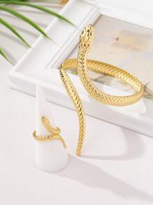 1 Set Exaggerated Snake Line Design Adjustable Open Bangle Bracelets For Women, European And American Style - Gold - View 2