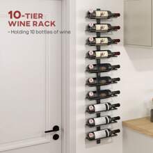 HOMCOM 10-Tier Wall Mount Wine Rack, Steel Wall Wine Rack For 10 Wine Bottles, Wall Wine Display Rack For Kitchen, Dining Room, Home Bar, Black - Black - View 4