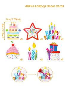 48 件生日快乐棒棒糖装饰卡、生日派对家庭节日派对装饰用品、生日礼物糖果包装用品、性别揭示宝贝淋浴装饰派对礼物 - 生日 - 查看 4
