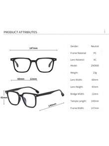 1 件男士时尚纯色玻璃镜框，2025 新款方形百搭复古休闲裸脸，适合电脑、手机、书籍和游戏使用