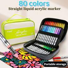 120-Color Direct-Liquid Acrylic Marker Pens With Brush Tips, Portable Carrying Case, Suitable For Wood, Canvas, Stone, Rock Art, Glass, Ceramics, Student Painting, Art & Craft DIY