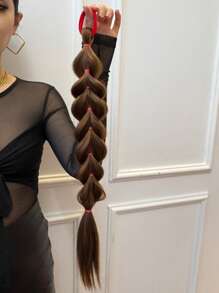 1 Pack Black Long Ponytail Hair Extensions With Elastic Bands, Synthetic Straight Hair Clip-In, One Size Fits Most, Basic Style, Daily Wear Hair Accessory - Black - View 7