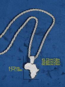 1PC Iced Out Map Pendant Necklace 4mm Rope Chain Classic Street Style For Men Women - Silver - View 6