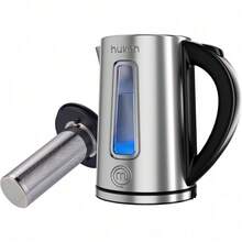 MasterChef by Hukën | Tetera Eléctrica Fuse+ con Infusor Removible | Hervidor de Vidrio/Acero Inoxidable | Base Giratoria 360° | Capacidad de 1.7 L | Calentador de Agua Rápido y Seguro (ON/OFF ACERO) - 1 - Ver 1