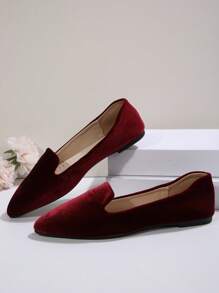 Women's Pointed Toe Colorful Pattern Flat Loafers, New Autumn Outdoor Daily Comfortable Casual Slip-On Canvas Soft Bottom Work Driving Shoes, Versatile Flat Shoes, Random Pattern Designs - Burgundy Velvet - View 8