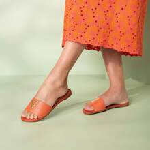 Vizzano Slide Sandal With Textured Strap And Metallic Logo Detail - Brick - View 1