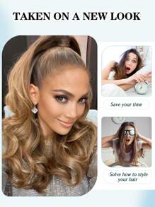 Extensión de cola de caballo con clip, extensión de cabello de cola de caballo de 12 pulgadas de largo, ondulada, suave, de aspecto natural, pieza de cabello sintético de buena calidad para mujeres, uso diario en fiestas (dorado) - Dorado - Ver 5