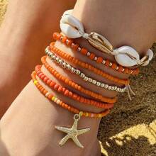 1 Set New Ocean Series Design Versatile 5-Star Braided Shell Beaded Chain Jewelry Set For Women
