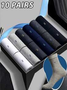 10 Pairs Men's Business Casual Socks, Moisture Wicking, Odor Resistant, Mid-Calf Crew Socks With Alphabet Pattern - Machine Washable, Fall - Multicolor - View 7