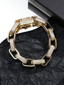1 件锆石全镶 18K 镀金/铂金男女通用奢华嘻哈手链，适合日常佩戴，派对礼物