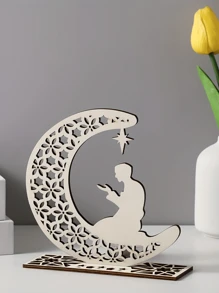 1 pièce Décoration en bois en forme d'étoile et de lune, support de bougie pour la maison, figurine artisanale en bois pour la décoration de la maison, la décoration de festival, le salon, le bureau, la chambre, l'entrée, le support de bougie d'ambiance pour la salle à manger