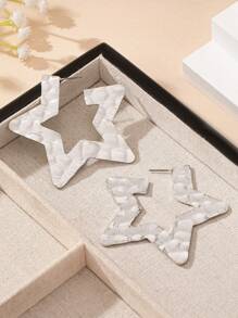 1 对时尚简约优雅法式金属星形耳钉，适合女士，适合通勤、日常佩戴和派对 - 彩色 - 查看 3