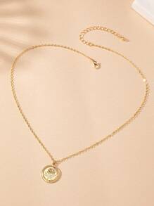 1pc Fashionable Minimalist French Elegant Round Disc Pendant Necklace For Women, Suitable For Daily, Commuting, Party