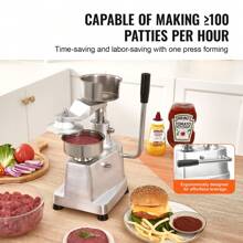 Commercial Burger Patty Maker, Hamburger Beef Patty Maker With Convertible Mold, Heavy Duty Stainless Steel Burger Press Machine, Large-Capacity Hopper Hamburger Press Machine, PE Meat Forming Processor With Handle & Patty Paper - 100mm/4inch - View 2