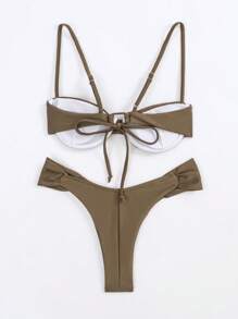 New Arrival Solid Color European & American Style Ruched Bikini Set, Holiday Beach Swimwear, For Summer Vacation - Champagne - View 4