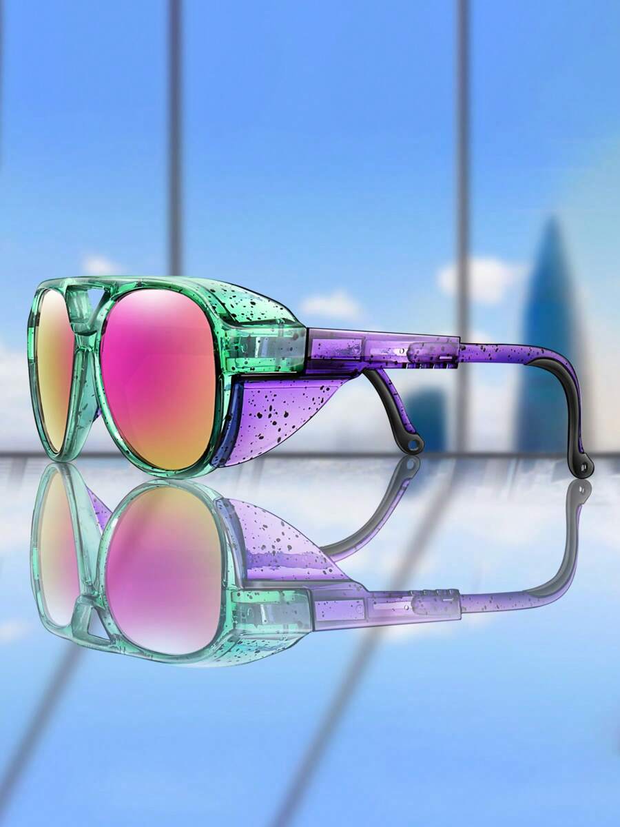 TAMWY 复古飞行员时尚眼镜，音乐节派对时尚配饰，朋克风格配饰 - 彩色 - 查看 1