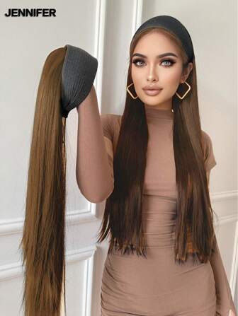 合成发带，带长直发延伸部分和扭辫，浅棕色，天然半假发发饰