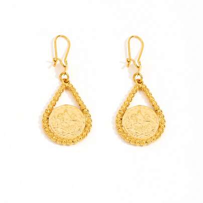 1 Pair Elegant Minimalist Copper Alloy 18K Gold Plated Teardrop Earrings, Suitable For Women's Daily Wear