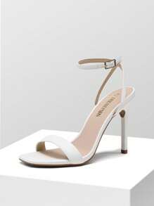 Women Solid Color High Heeled Sandals Open Square Toe Ankle Strap High Stilettos Fashion Wedding Party Club Dance Pumps Sandals - 白色 - 查看 3