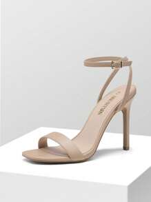 Women Solid Color High Heeled Sandals Open Square Toe Ankle Strap High Stilettos Fashion Wedding Party Club Dance Pumps Sandals - 杏色 - 查看 3