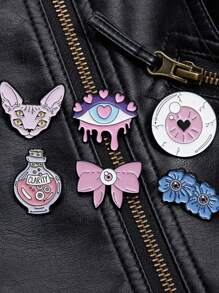 1pc Funny Cartoon Comic Style Blue Alien Flower Eye Cat Shaped Metal Brooch Pin - Multicolor - View 6