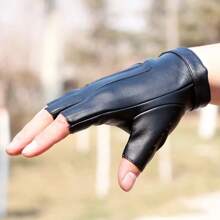 Guantes de Cuero para Hombres y Mujeres, Sin Dedos, Botones Deportivos, Fitness, Danza Callejera, Tácticas de Pesca, Guantes de Ciclismo para las Cuatro Estaciones - Blanco - Ver 6