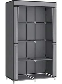 35 Inch Portable Wardrobe Closet For Small Room, Clothing Organizer Storage Rack With Non-Woven Fabric Cover, 1 Clothes Hanging Rod, 6 Storage Shelves, Grey - Grey - View 2