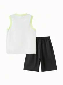 Balabala Tween Boy Short-Sleeve Set, 2025 Summer 2 Pieces Sun Protection Outfit - Original White - View 2