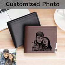Customized Photo Wallet,Customized Picture,Customized Anniversary Wallet, Men's Wallet, Short Business Wallet, Iron Edge Wallet, Coin Purse, Gift For Boyfriend, Husband Or Father - Brown - View 2
