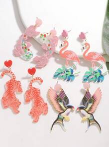 1对时尚可爱亚克力老虎/火烈鸟/鱼/燕子动物卡通耳环，适合女性日常佩戴（手工制作，款式略有不同） - 動物耳環 - 查看 2