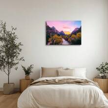 1pc Landscape Vintage Decoration Prints Poster A River Running Through A Lush Green Forest Wall Art Decoration For Living Room Bedroom Bathroom Kitchen Apartment Hotel, Artful Home Decoration - Framed, Horizontal - Wrapped Framed Canvas - View 3